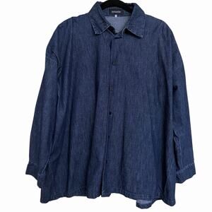 Eskandar Dark Jean Angled To Front Cotton Denim Top Size 1